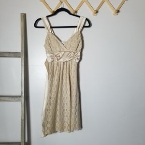 TABOO TAN WITH GOLD SPARKLES KNITTED FLARED DRESS WITH LINING SIZE MEDIUM